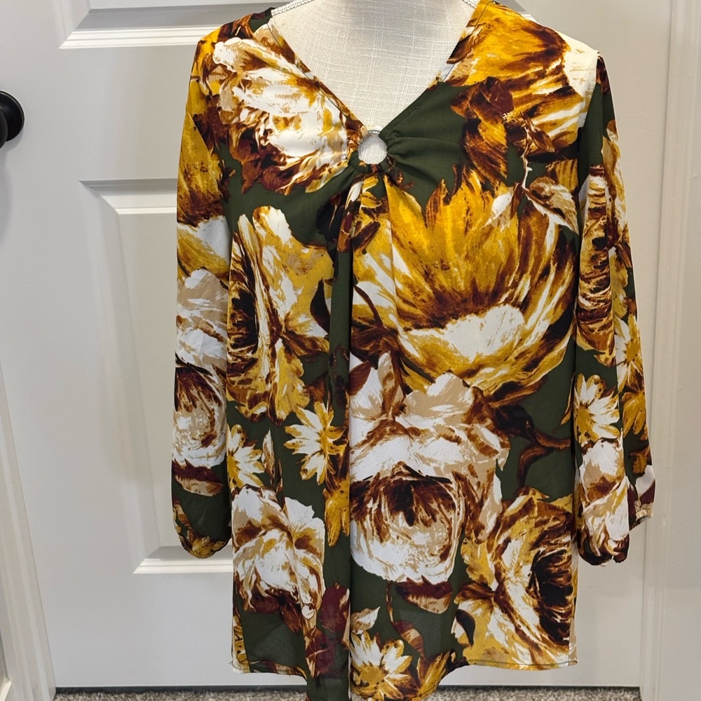 Floral Green and Yellow Women's Top